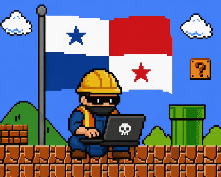Imagen generada_ Hacker en plataforma retro con bandera - Devel Group